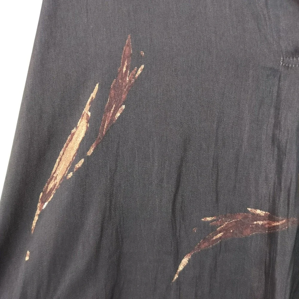 Grade & Gather Blouse Women XL Brushstroke V-Neck Long Sleeve Boho Brown Black
